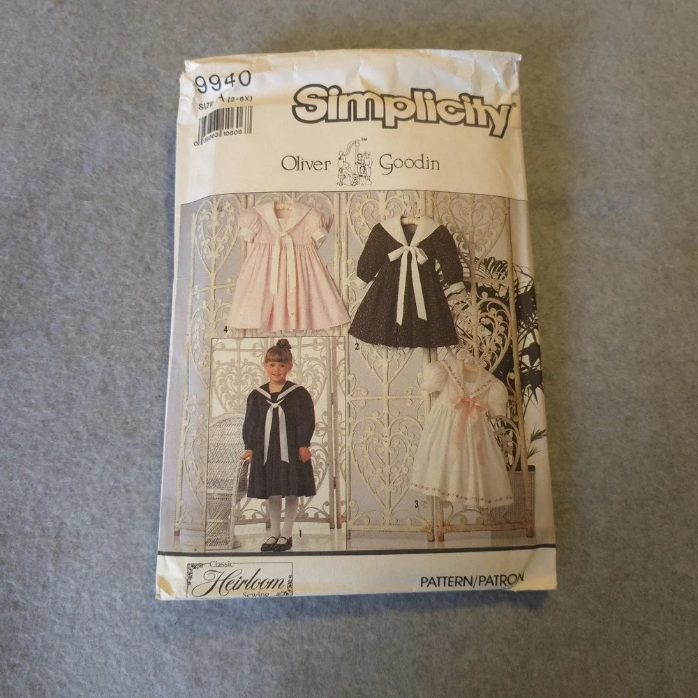 Simplicity Pattern 9940 Sz‎ A 2 - 6X Oliver Goodin Classic Heirloom-Uncut Sailor